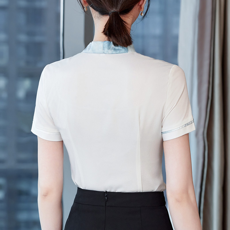NAVIU sieviešu tauriņa blūzes Modes pavasara blūzes ar īsām piedurknēm Formāla stila sieviešu biroja krekls Elegants dizains darba apģērbs