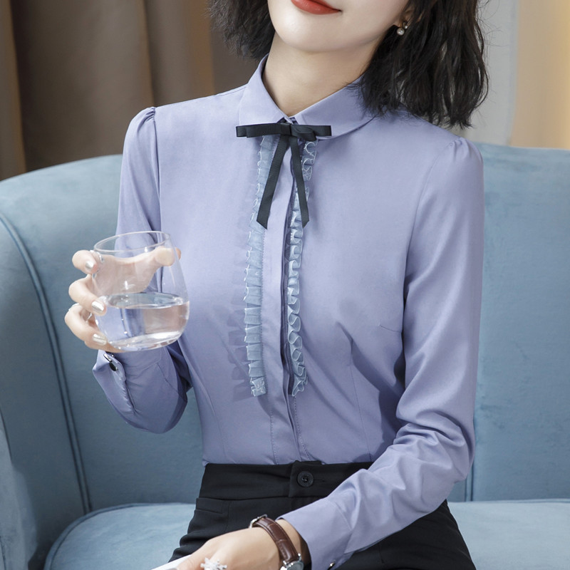 Nova elegantna ženska čipkana košulja temperamentna svečana leptir mašna dugih rukava uske bluze uredske ženske radne majice bijela siva