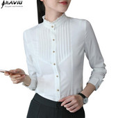 Kevadmood Naiste riided Pikkade varrukatega valged pluusid Ametlikud õhukesed pitskraed Sifonki särk Kontori Naiste topid