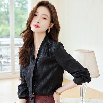 NAVIU elegáns női ing, új, 2023-as őszi temperamentum V nyakú csokornyakkendő sifon formális blúzok irodai női felsők fehér