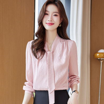 NAVIU elegáns női ing, új, 2023-as őszi temperamentum V nyakú csokornyakkendő sifon formális blúzok irodai női felsők fehér