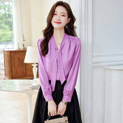 NAVIU elegáns női ing, új, 2023-as őszi temperamentum V nyakú csokornyakkendő sifon formális blúzok irodai női felsők fehér