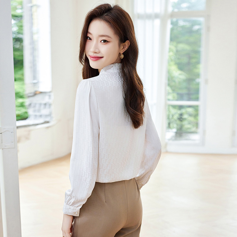 NAVIU elegáns női ing, új, 2023-as őszi temperamentum V nyakú csokornyakkendő sifon formális blúzok irodai női felsők fehér