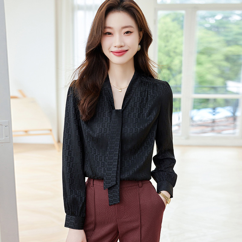 NAVIU elegáns női ing, új, 2023-as őszi temperamentum V nyakú csokornyakkendő sifon formális blúzok irodai női felsők fehér