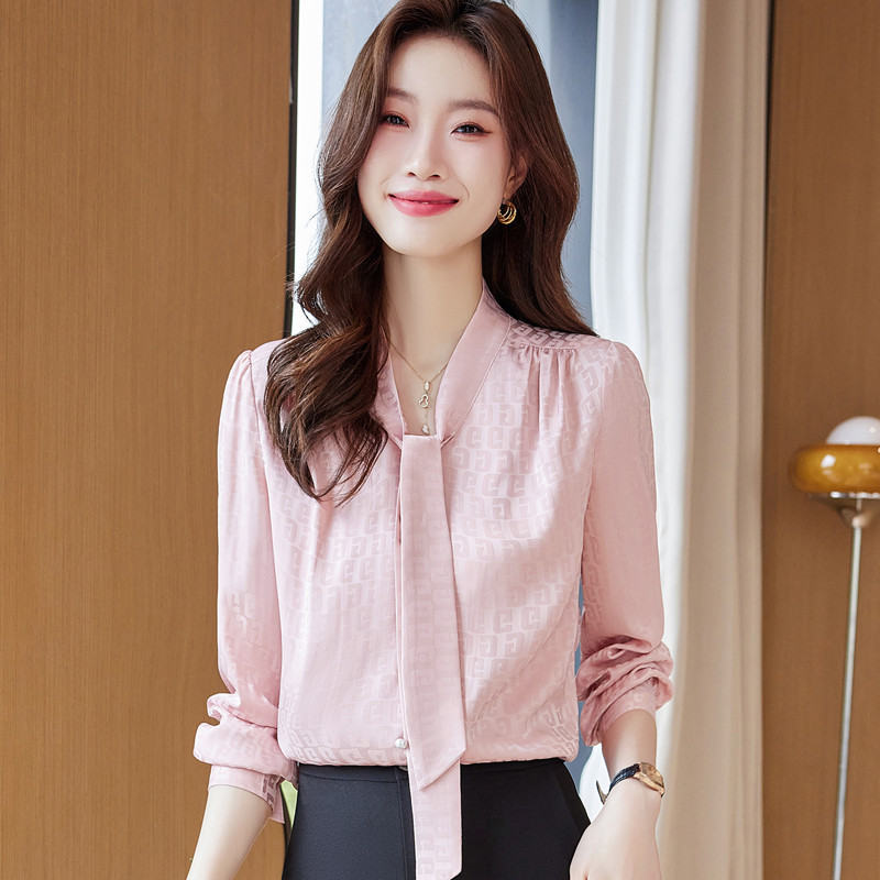 NAVIU elegáns női ing, új, 2023-as őszi temperamentum V nyakú csokornyakkendő sifon formális blúzok irodai női felsők fehér