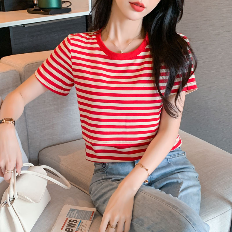 Rasedate rinnaga toitmise top triibuline puuvillane imetamistops T-särk rasedatele naistele Suvised särgid lühikeste varrukatega rasedus-T-särk