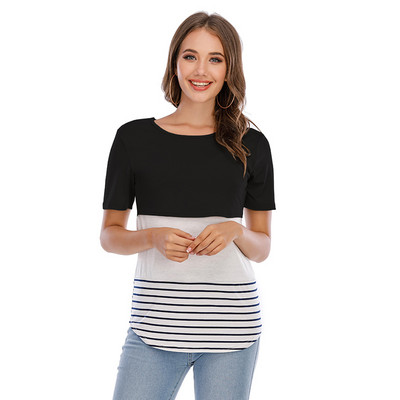 Grūtniecēm T-krekli Barojošām Grūtniecēm ar O veida kakla izgriezumu ar garām piedurknēm Svītras Apdrukas Topi Zīdīšanas Top T-krekls Mātes Mujer