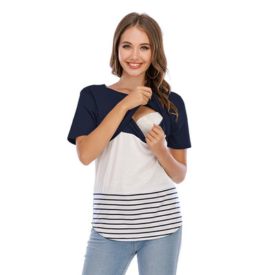 Grūtniecēm T-krekli Barojošām Grūtniecēm ar O veida kakla izgriezumu ar garām piedurknēm Svītras Apdrukas Topi Zīdīšanas Top T-krekls Mātes Mujer