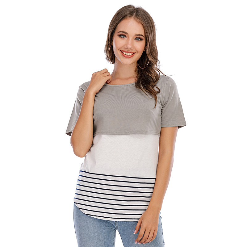 Grūtniecēm T-krekli Barojošām Grūtniecēm ar O veida kakla izgriezumu ar garām piedurknēm Svītras Apdrukas Topi Zīdīšanas Top T-krekls Mātes Mujer