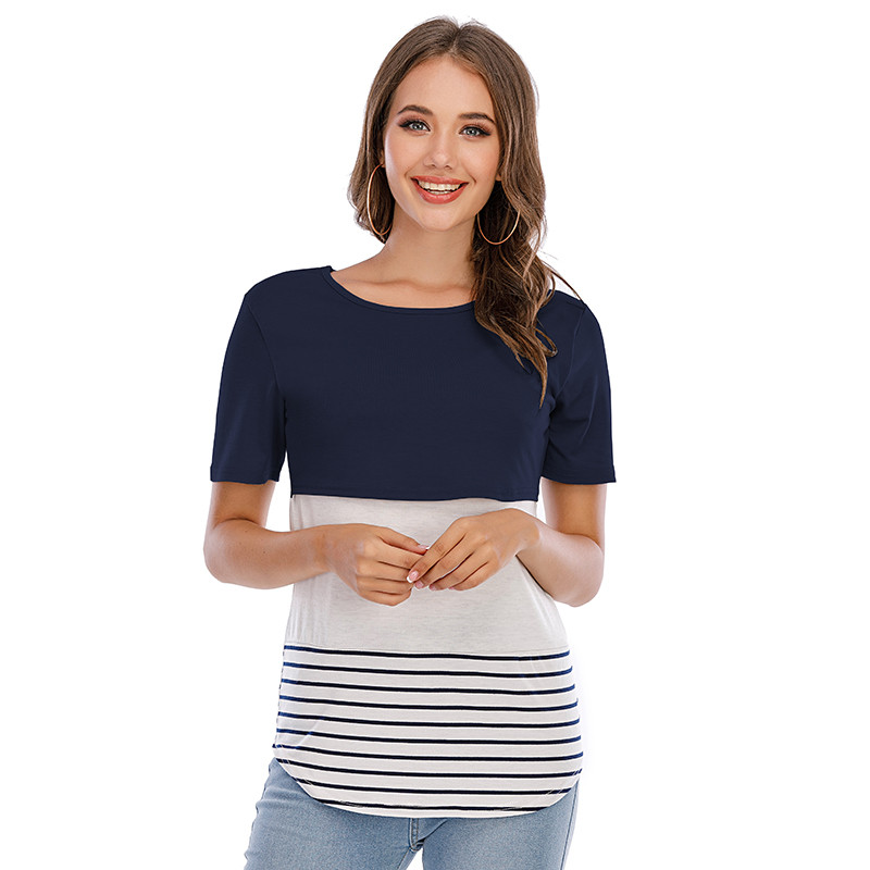 Grūtniecēm T-krekli Barojošām Grūtniecēm ar O veida kakla izgriezumu ar garām piedurknēm Svītras Apdrukas Topi Zīdīšanas Top T-krekls Mātes Mujer