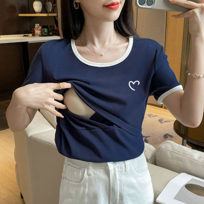 100% pamučne jednobojne osnovne majice za dojenje za trudnice Ljetne majice kratkih rukava za dojenje Y2k majice za trudnice za mlade