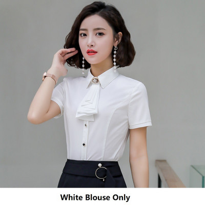 Női irodai viselet Blúzok Elegáns Rózsa Nyári Rövid ujjú Blúz Ingek Női OL Stílusok Munkaruházat Felsők Női ruhák