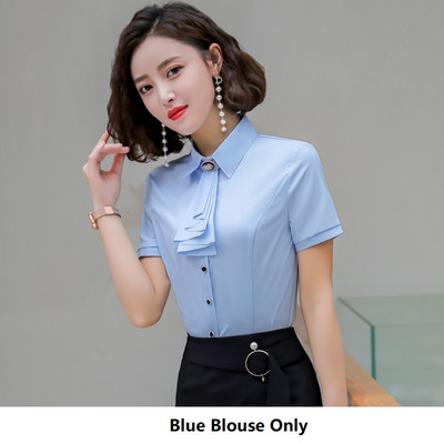 Női irodai viselet Blúzok Elegáns Rózsa Nyári Rövid ujjú Blúz Ingek Női OL Stílusok Munkaruházat Felsők Női ruhák