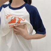 Tumši zilā un baltā kontrastkrāsu barošanas T-krekls ar īsām piedurknēm Māte valkā barošanas apģērbu Grūtniecības sievietes, 2217. gada vasara