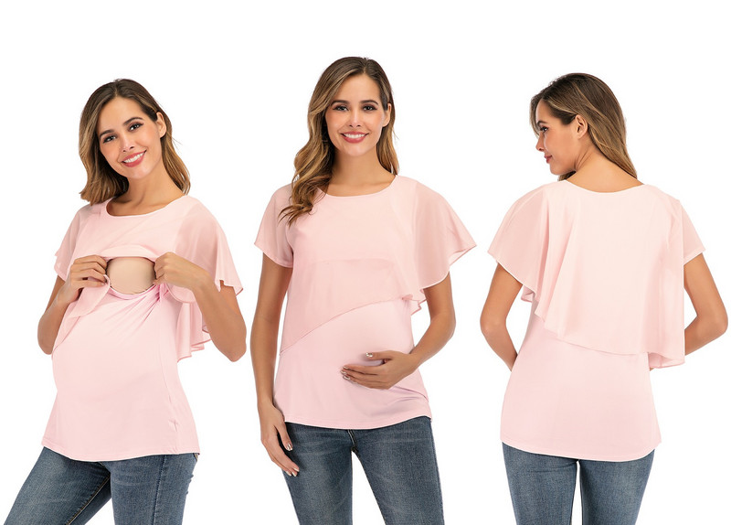 Tricou pentru alăptare pentru maternitate Tricou cu mânecă scurtă în modal cu două straturi pentru alăptare