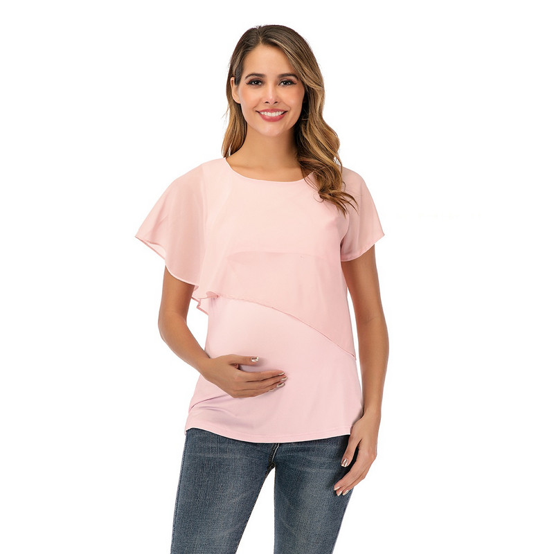 Tricou pentru alăptare pentru maternitate Tricou cu mânecă scurtă în modal cu două straturi pentru alăptare