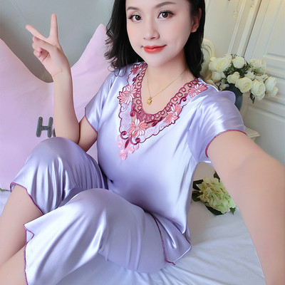 Seksikad siidist satiinist öösärgid suvised uued naiste pidžaamad, jääsiidid, naiste pidžaamad, pitsilised lühikeste varrukatega koduriided kaheosaline komplekt