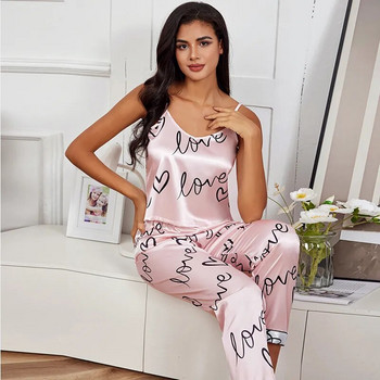 Дамски сатенени копринени комплекти пижами Пижами с щампа на букви Риза с панталон Пижама Дамска секси пижама Бельо Пижами Пижами