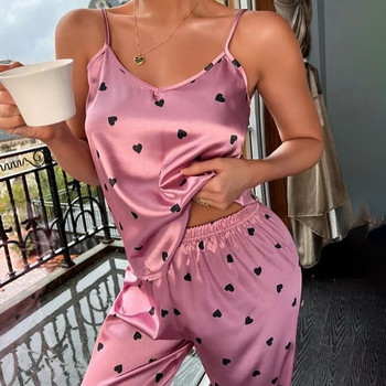 Дамски сатенени копринени комплекти пижами Пижами с щампа на букви Риза с панталон Пижама Дамска секси пижама Бельо Пижами Пижами