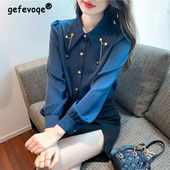 Pavasara rudens temperamenta elegants ķēdes krekls sieviešu krekls ar garām piedurknēm elegants modes pogas blūze sieviešu vienkrāsains tops