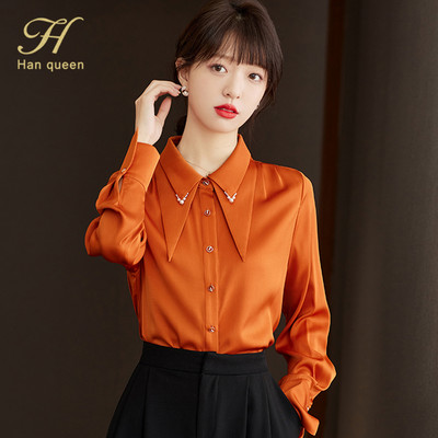 H Han Kuninganna kevadised sügistopid Lihtsad kontorinaised, šifoonpluus Naiste särk, pikkade varrukatega vabaaja Korea OL lahtised pluusid, naised