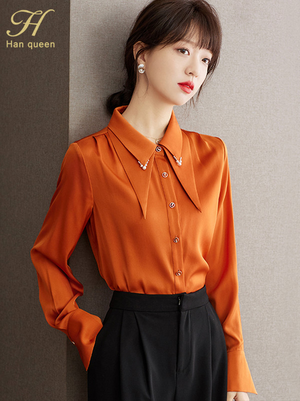H Han Kuninganna kevadised sügistopid Lihtsad kontorinaised, šifoonpluus Naiste särk, pikkade varrukatega vabaaja Korea OL lahtised pluusid, naised