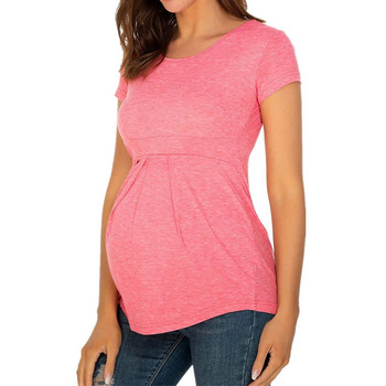 Καυτές εκπτώσεις Καλοκαιρινά γυναικεία ρούχα εγκυμοσύνης Στρογγυλή λαιμόκοψη Κοντό μανίκι βολάν Διπλωμένο μπλουζάκι για έγκυο μπλουζάκι Femme Enceinte Футболка