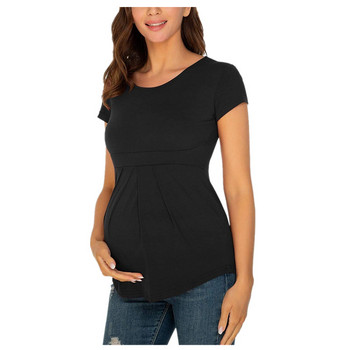 Καυτές εκπτώσεις Καλοκαιρινά γυναικεία ρούχα εγκυμοσύνης Στρογγυλή λαιμόκοψη Κοντό μανίκι βολάν Διπλωμένο μπλουζάκι για έγκυο μπλουζάκι Femme Enceinte Футболка