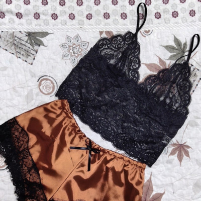 Lenjerie de noapte din mătase pentru femei Set de pijamale Lenjerie sexy Crop Topuri Pantaloni scurti Babydoll Lenjerie de noapte S/M/L/XL/2XL