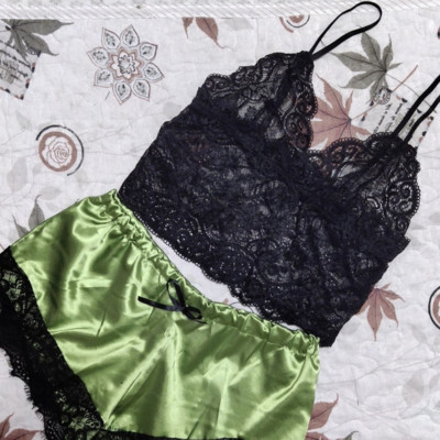 Lenjerie de noapte din mătase pentru femei Set de pijamale Lenjerie sexy Crop Topuri Pantaloni scurti Babydoll Lenjerie de noapte S/M/L/XL/2XL