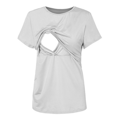 Sieviešu T-krekls, kas baro bērnu ar krūti, barošanas topi Vienkrāsains T-krekls ar īsām piedurknēm Liela izmēra S-2XL Grūtnieču apģērba T-krekli