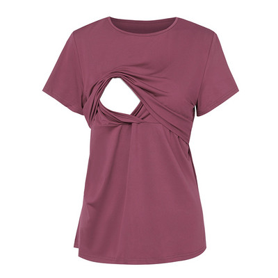 Sieviešu T-krekls, kas baro bērnu ar krūti, barošanas topi Vienkrāsains T-krekls ar īsām piedurknēm Liela izmēra S-2XL Grūtnieču apģērba T-krekli