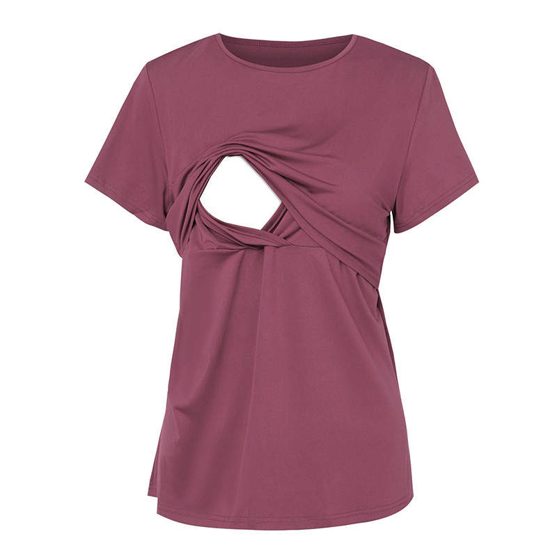 Sieviešu T-krekls, kas baro bērnu ar krūti, barošanas topi Vienkrāsains T-krekls ar īsām piedurknēm Liela izmēra S-2XL Grūtnieču apģērba T-krekli