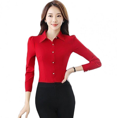 Ingázó női ing Slim Fit, egysoros, méltóságteljes női ing, amely kiemeli a szépséget, hosszú ujjú formális ing munkahelyre