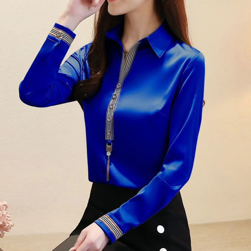 Proljeće Jesen Nova uredska bluza od šifona, dugih rukava, polo izrez, prikladna majica velikih veličina Elegantna vintage ženska odjeća