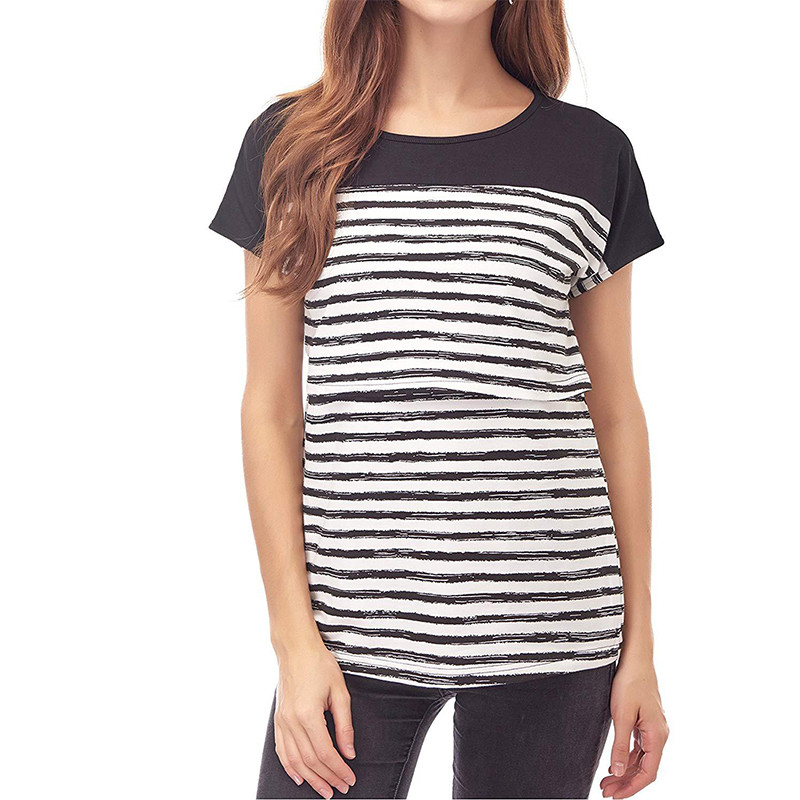 Naiste rasedatele mõeldud riided moetriibuline printimine nöörimine rinnaga toitmise rõivad rasedatele imetavatele naistele, suvine raseduse T-särk