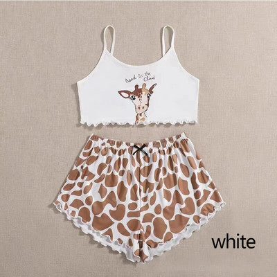 Naiste Vest Pidžaamad Pidžaamad Magamisriided Valged ML XL Armsad top lühikesed püksid Komplekt Multifilm Print Kaheosaline Kodukandmine Suvine Pehme Mugav