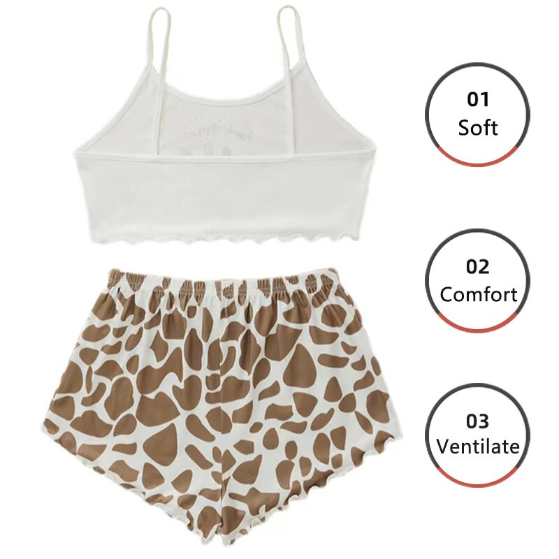 Naiste Vest Pidžaamad Pidžaamad Magamisriided Valged ML XL Armsad top lühikesed püksid Komplekt Multifilm Print Kaheosaline Kodukandmine Suvine Pehme Mugav