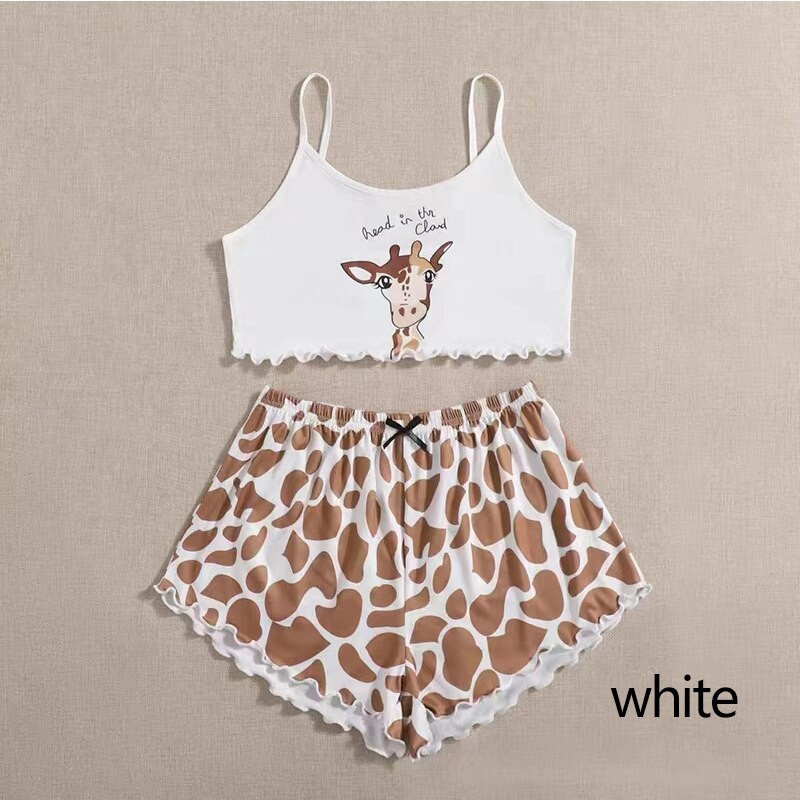 Naiste Vest Pidžaamad Pidžaamad Magamisriided Valged ML XL Armsad top lühikesed püksid Komplekt Multifilm Print Kaheosaline Kodukandmine Suvine Pehme Mugav