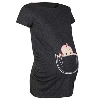 Maternity Premium Stretch grūtniecēm ar īsām piedurknēm cute baby print topi T-krekls grūtniecēm Drēbes smieklīgi top