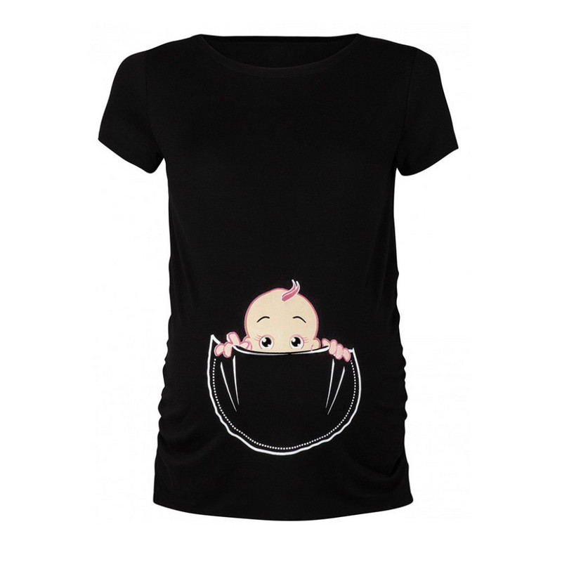 Maternity Premium Stretch grūtniecēm ar īsām piedurknēm cute baby print topi T-krekls grūtniecēm Drēbes smieklīgi top