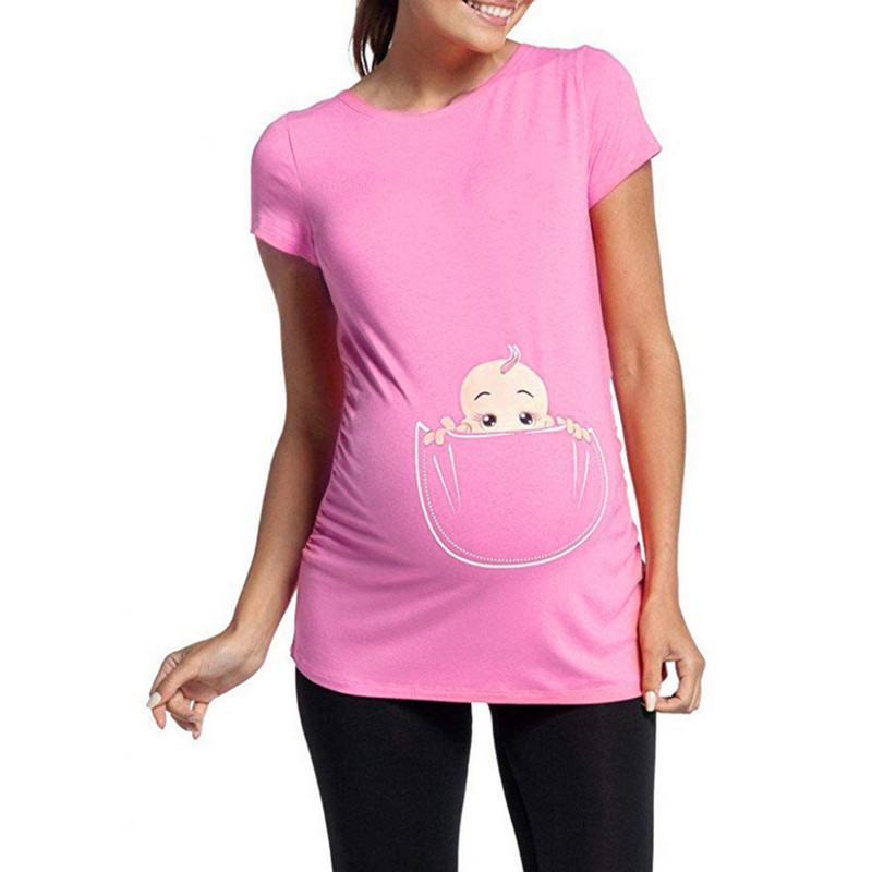 Maternity Premium Stretch grūtniecēm ar īsām piedurknēm cute baby print topi T-krekls grūtniecēm Drēbes smieklīgi top