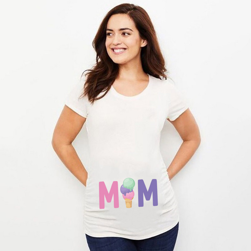 Mugav veniv MOM graafilise trükiga rasedate T-särk Raseduskuulutus T-särgid Lühikeste varrukatega Pöördkaelusega suverõivad