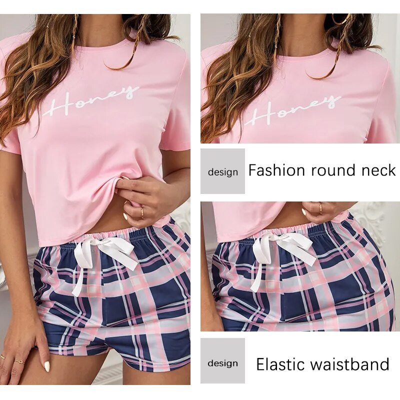 Női pizsama rövidnadrág öltöny mintás lány új tavaszi és nyári kétrészes kiváló minőségű szexi fehérnemű háziruha szett