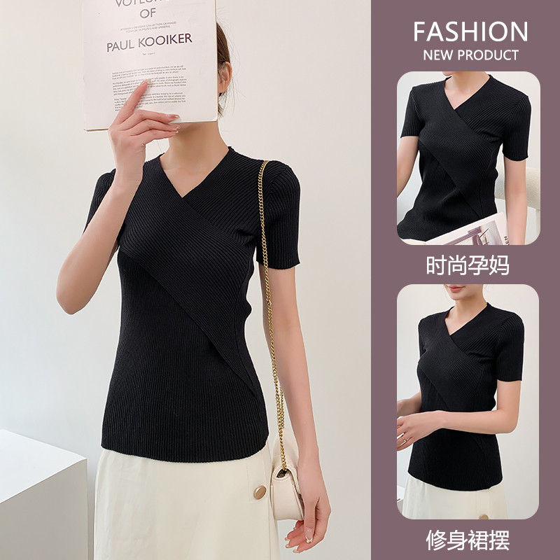 Īsām piedurknēm šķērsgriezuma V veida kakla izgriezums Grūtnieču māsu T-krekli Vienkrāsaini pēcdzemdību sievietes, kas baro bērnu ar krūti, izstieptas laktācijas drēbes