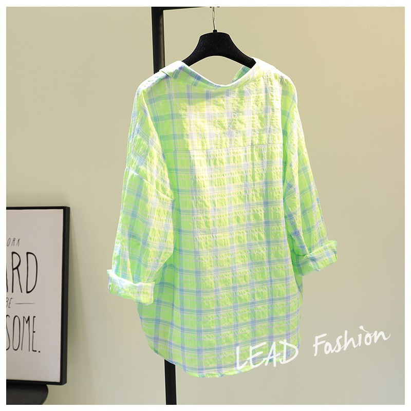 Cămașă în carouri din bumbac, cu un singur buzunar, în trei culori, pentru femei, vara 2023, nouă cămașă cu protecție solară, versiune coreeană, cămașă lejeră