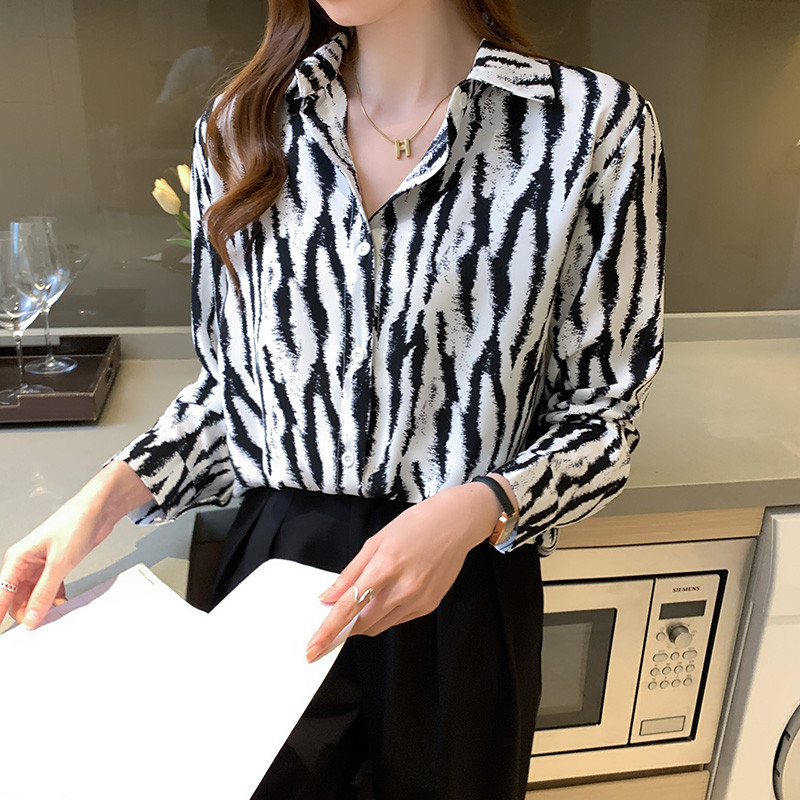 Modes zebras apdrukas sieviešu krekli Sieviešu blūzes 2021. gada pavasara rudens krekli ar garām piedurknēm Topi Blusas Mujer