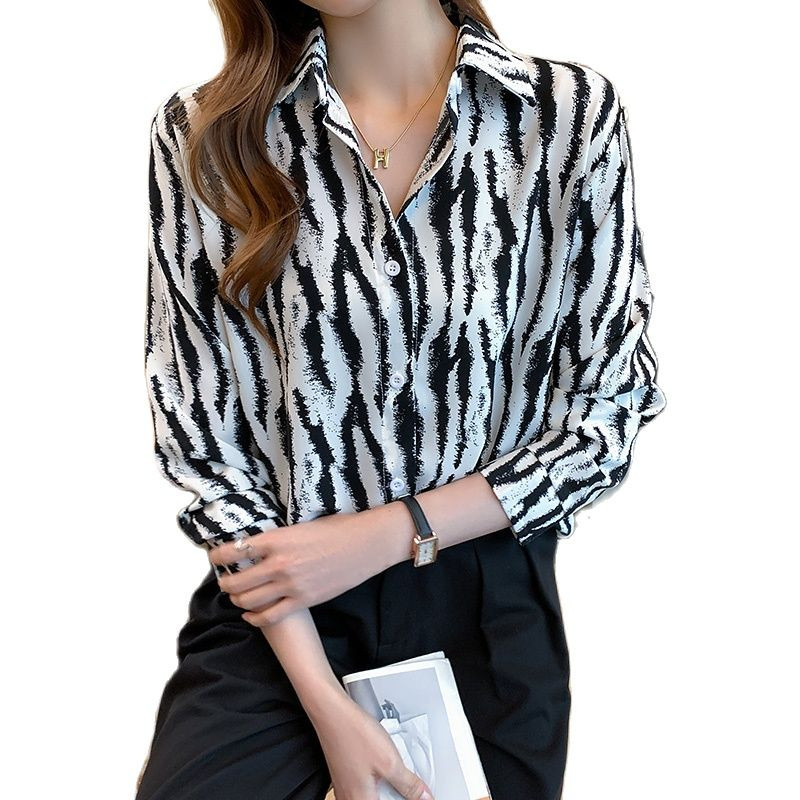 Modes zebras apdrukas sieviešu krekli Sieviešu blūzes 2021. gada pavasara rudens krekli ar garām piedurknēm Topi Blusas Mujer