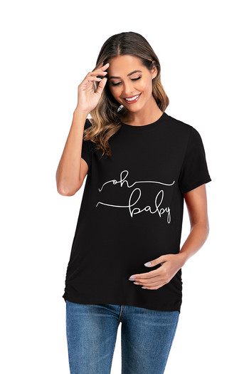 Καλοκαιρινά ρούχα εγκυμοσύνης Μπλουζάκι εγκυμοσύνης Μπλούζες κοντομάνικο πουκάμισο εγκυμοσύνης στο πλάι Ruched Letter Casual Ρούχα S-3XL