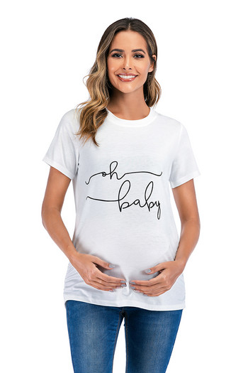 Καλοκαιρινά ρούχα εγκυμοσύνης Μπλουζάκι εγκυμοσύνης Μπλούζες κοντομάνικο πουκάμισο εγκυμοσύνης στο πλάι Ruched Letter Casual Ρούχα S-3XL